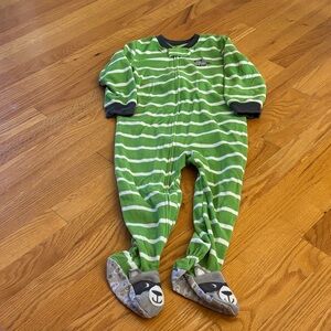 Green Striped Kids One Piece Pajamas (Size 3T)